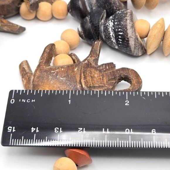 Hand Carved Wood Animal Bead Tribal Necklace Shell & Natural Beads‎ Safari 26” - Picture 5 of 5